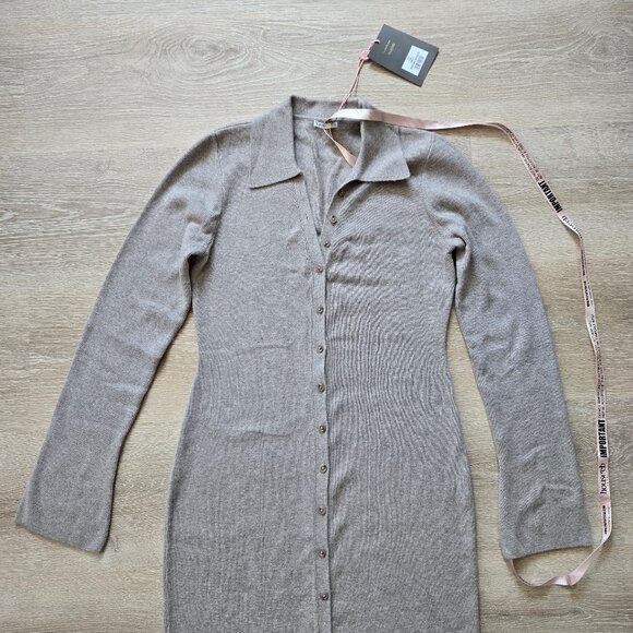 House of CB Yvette Button Front Long Sleeve Dress Wool Blend New With Tags Large - Picture 12 of 17